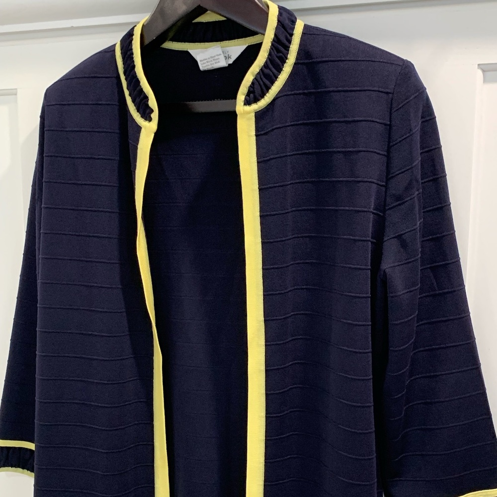 Misook Sweater Jacket in Deep Navy with Yellow Accent Size is Large